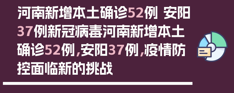 河南新增本土确诊52例 安阳37例新冠病毒河南新增本土确诊52例，安阳37例，疫情防控面临新的挑战