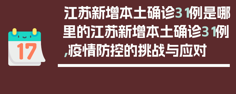 江苏新增本土确诊31例是哪里的江苏新增本土确诊31例，疫情防控的挑战与应对